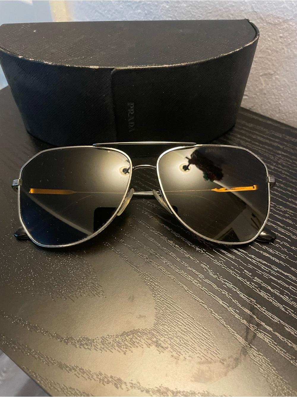 Prada Aviator Sunglasses in Black and Silver